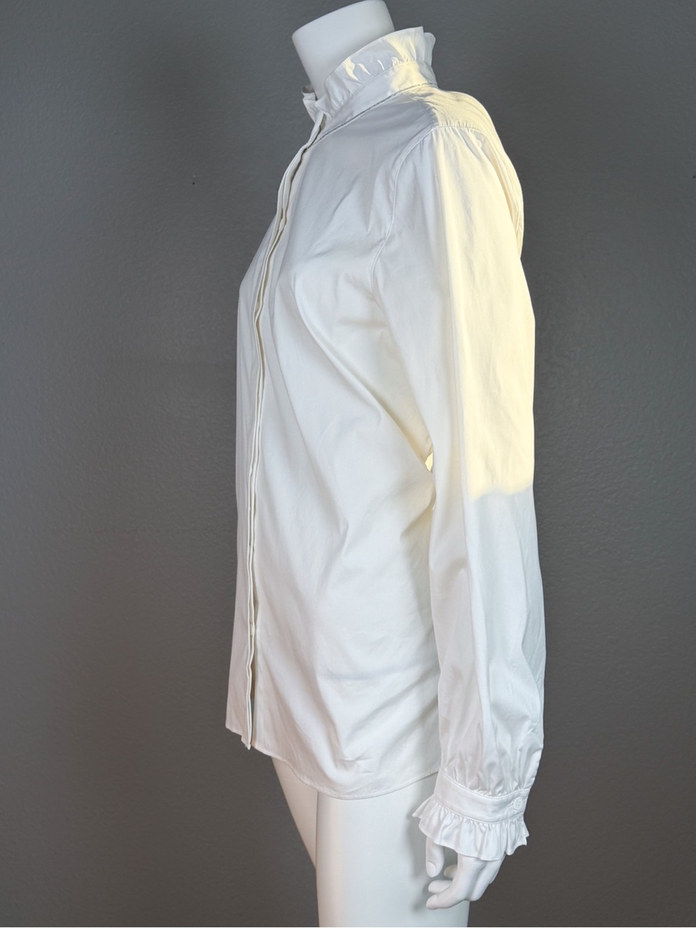 Lafayette 148 White Ruffle Collar High Neck Silver Trim Button Down Blouse L - Picture 8 of 14